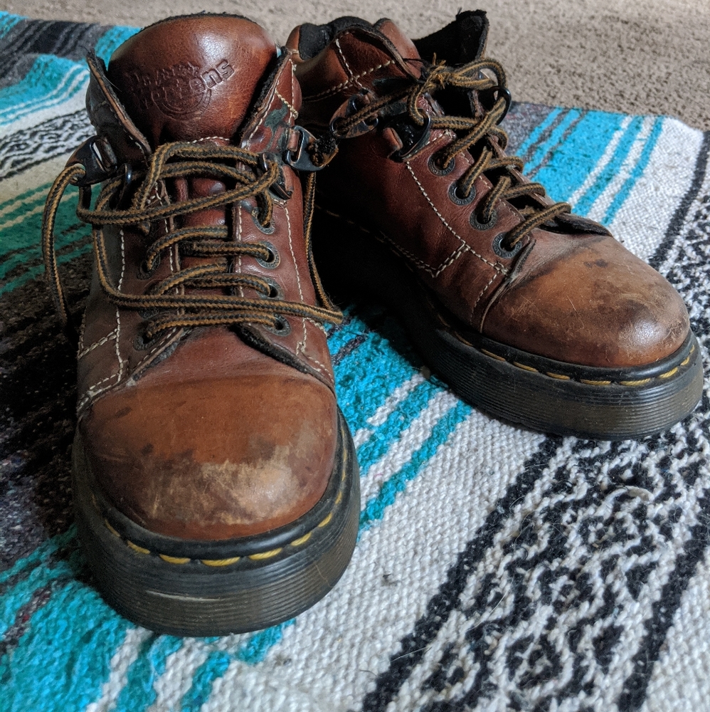 Brown leather platform boots